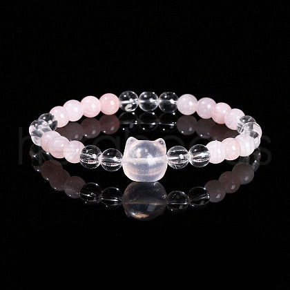 Natural Rose Quartz Round Beads Stretch Bracelets WGE6CC2-08-1
