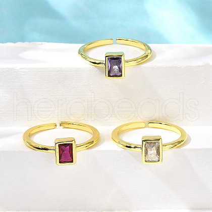 Mother's Day Rings 3Pcs 3 Colors Brass Micro Pave Cubic Zirconia Cuff Rings for Women RJEW-S399-06G-1