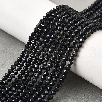 Natural Black Sapphire Beads Strands G-G259-D07-3mm-1