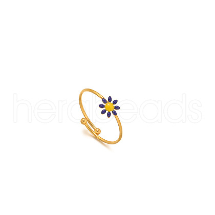 Daisy 304 Stainless Steel Enamel Open Cuff Rings for Women RJEW-M061-01G-03-1