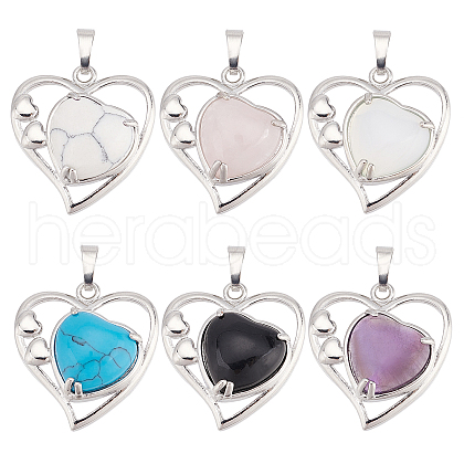   6Pcs 6 Style Natural & Synthetic Gemstone Pendants G-PH0001-80-1
