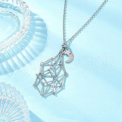 304 Stainless Steel Empty Macrame Pouch Star Moon Pendant Cable Chain Necklace Making NJEW-JN05281-02-1