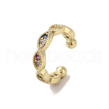 Rack Plating Brass Pave Cubic Zirconia Horse Eye Cuff Earrings for Women EJEW-C097-25B-G-1