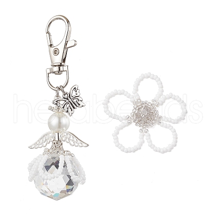 Flower Angel Glass Pearl & Glass Seed Pendant Decorations HJEW-MZ00239-01-1