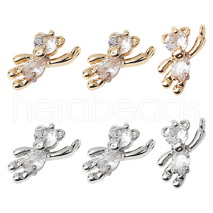 DELORIGIN 12Pcs 2 Colors Brass Cubic Zirconia Charms KK-DR0001-08-1