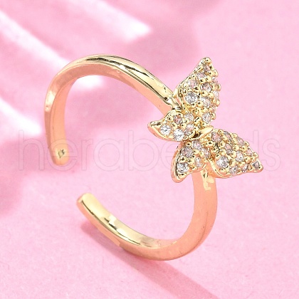 Adjustable Brass Micro Pave Clear Cubic Zirconia Cuff Rings RJEW-G096-42G-1