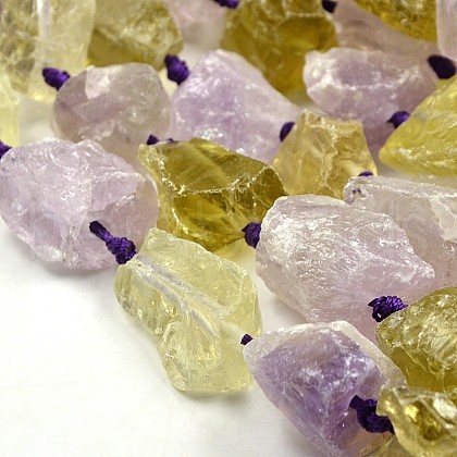 Nuggets Natural Lemon Quartz and Amethyst Beads Strands G-N0135-09-1