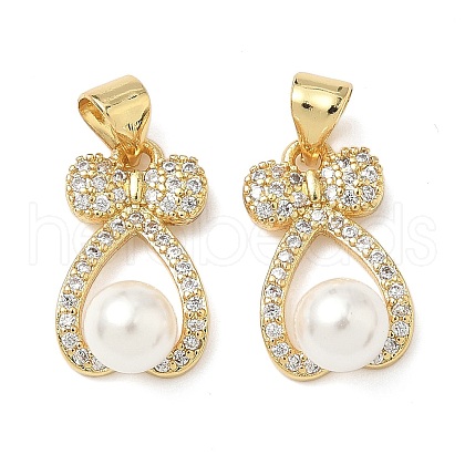 Brass Micro Pave Cubic Zirconia Pendants and ABS Imitation Pearl KK-Q068-23G-1