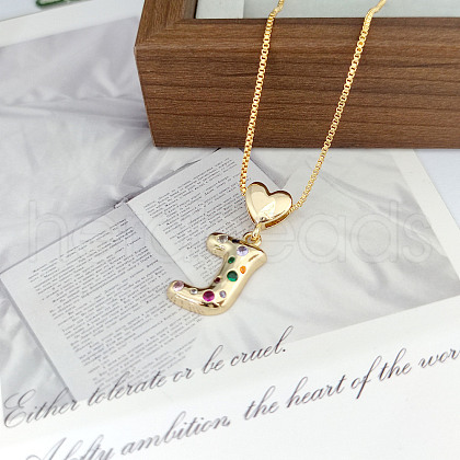 Brass Pave Colorful Cubic Zirconia Heart Initial Pendant Necklaces for Women WGF6021-13-1