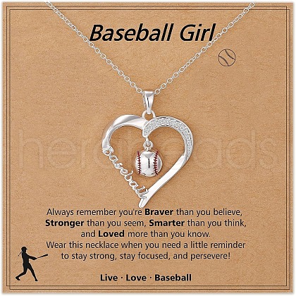 Sport Ball Heart Alloy Micro Pave Clear Cubic Zirconia Pendant Necklaces for Girls FS-WG15C5A-03-1