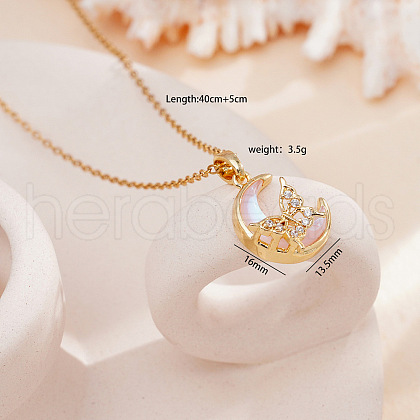 Brass Crystal Rhinestone & Resin Butterfly Moon Pendant Necklaces for Women FS-WG063FB-09-1