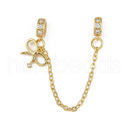 Brass Pave Clear Cubic Zirconia European Safety Chains with Charms KK-L236-15B-G-1