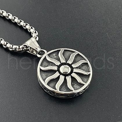 Vintage Sunflower Pendant Necklace Punk Style Stainless Steel Men's Accessories FN1748-1