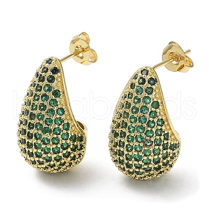 Cubic Zirconia Teardrop Stud Earrings EJEW-H137-01G-03-1
