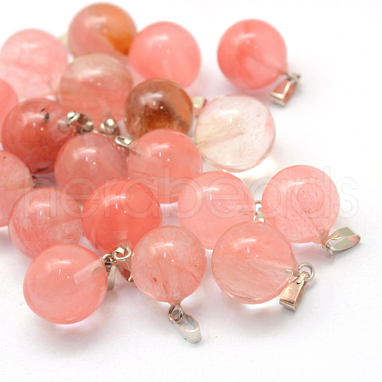 Round Dyed Cherry Quartz Glass Pendants G-Q434-06-1