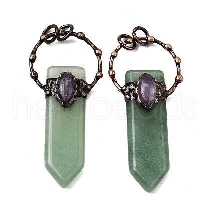 Natural Green Aventurine & Amethyst Sword Shape Big Pendants G-Q350-07K-1