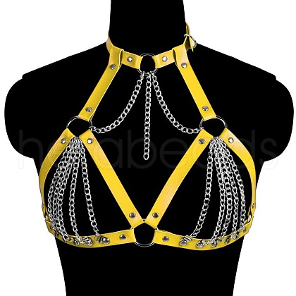 Imitation Leather & Alloy Curb Chain Harness Chest Body Chains FS-WG84763-05-1