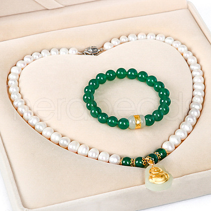 Mother's Day Jewellery Natural Freshwater Pearl Chrysoprase Beaded Necklace & Bracelets Sets for Women WGE4EAE-20-1