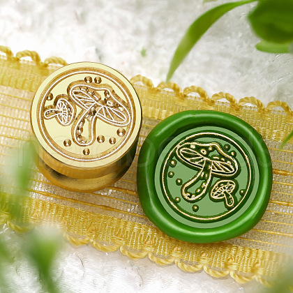 Golden Tone Round Wax Seal Brass Stamp Heads AJEW-M040-01G-E-1