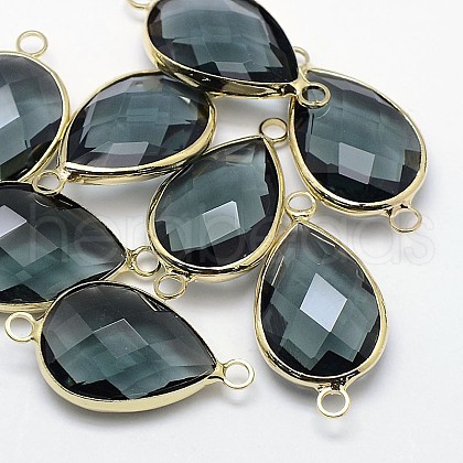 Golden Tone Brass Glass Teardrop Links connectors GLAA-J010A-02G-1