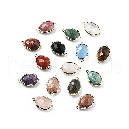 Natural Mixed Gemstone Faceted Oval Connector Charms G-H323-02G-1
