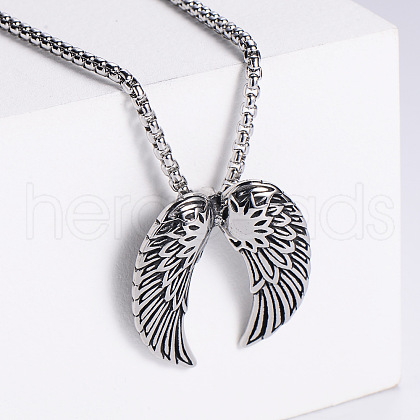 Retro Rock Punk Men's Angel Wing Stainless Steel Pendant Necklaces LC1014-1-1
