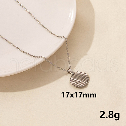 304 Stainless Steel Flat Round Pendant Necklace for Women SM6724-11-1