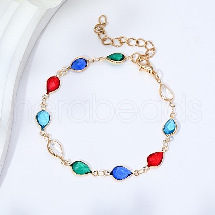 Brass Glass Link Chain Bracelets for Women WGAE243-04-1