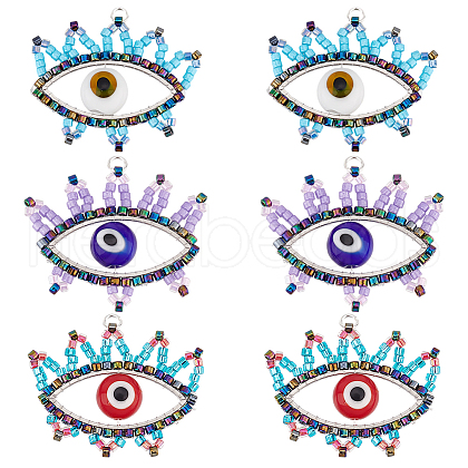 6Pcs 3 Colors Glass Seed Beaded Pendants PALLOY-GO00026-1