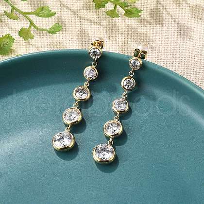 304 Stainless Steel Clear Cubic Zirconia Tassel Stud Earrings EJEW-Z094-01C-G-1