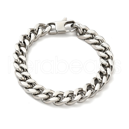 201 Stainless Steel Curb Chain Bracelet for Men Women BJEW-H550-06C-P-1