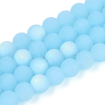 Frosted Imitation Jade Glass Beads Strands GLAA-T032-J8mm-MBB04-1