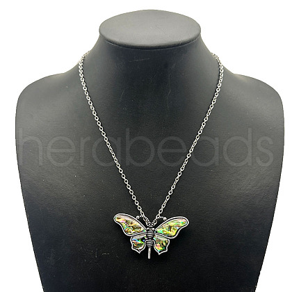 Vintage Butterfly Alloy Pave Natural Paua Shell Pendant Necklaces TU8289-2-1