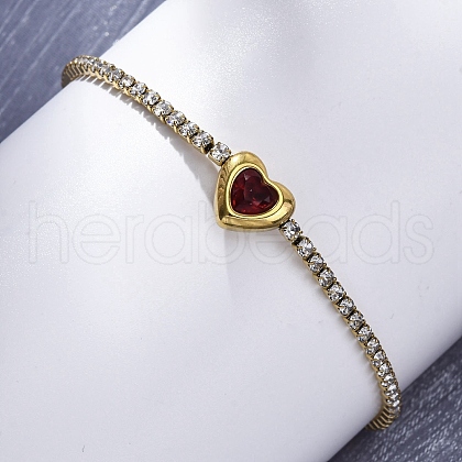 304 Stainless Steel Cubic Zirconia Link Chain Bracelets for Women NJEW-Z067-01G-01-1
