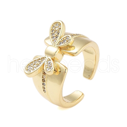 Rack Plating Butterfly Brass Micro Pave Cubic Zirconia Wide Open Cuff Rings for Women RJEW-B064-13G-1
