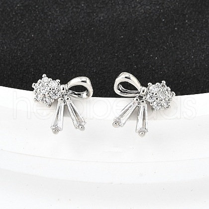 Brass Micro Pave Clear Cubic Zirconia Stud Earrings EJEW-M103-12P-1