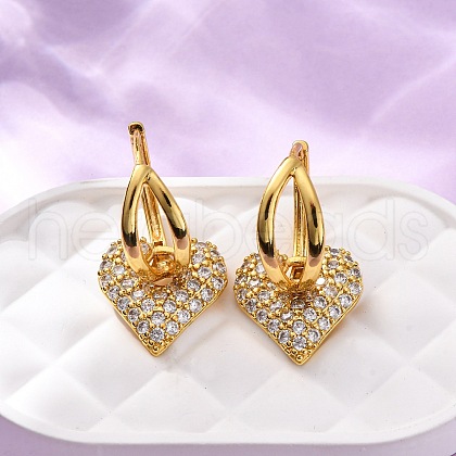 Brass Micro Pave Clear Cubic Zirconia Hoop Earrings EJEW-D322-08G-1