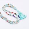 Natural Flower Amazonite Tassel Pendant Necklaces NJEW-P193-A05-2