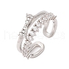 Bowknot Brass Micro Pave Clear Cubic Zirconia Double Layer Open Cuff Rings for Women RJEW-P124-02P-2