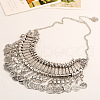 Tibetan Style Zinc Alloy Coin Tassel Chunky Bib Necklaces for Women FS-WG2495A-01-1