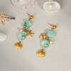 Stainless Steel Shell Shape with Starfish Dangle Stud Earrings QF4790-2