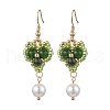 Glass Seed Beads Heart Dangle Earrings EJEW-MZ00336-3