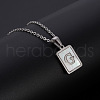 Rectangle Stainless Steel Pave Natural White Shell Pendant Necklaces FS-WG3D812-07-1