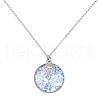 Steel Blue Glass Flat Round & Alloy Pendant Necklace NJEW-JN04453-01-1