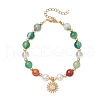 Natural Striped Agate & Quartz Crystal & Shell Pearl Round Beads Stretch Bracelets BJEW-JB11916-03-2