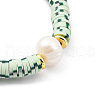 Mother's Day Jewellery Adjustable Natural Pearl & Polymer Clay Disc Braided Beaded Bracelet for Women BJEW-O187-06-2