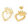 Clear Cubic Zirconia Hollow Heart with Crown Stud Earrings EJEW-R149-06G-2