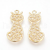 Brass Filigree Kitten Pendants KK-R058-062G-1