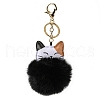 Imitation Rex Rabbit Fur Ball & PU Leather Cat Pendant Keychain KEYC-K018-05KCG-04-1