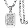 Rectangle with Letter Pattern 304 Stainless Steel Pendant Necklaces FS-WGFC766-40-1